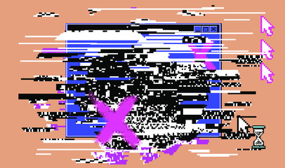 Aufkleber - Computer screen with Command-line interface or console terminal. Retrofuturistic vaporwave style illustration in punchy pastel colors.