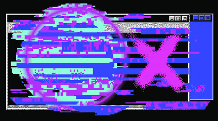 Aufkleber - Computer screen with Command-line interface or console terminal. Retrofuturistic vaporwave style illustration in punchy pastel colors.