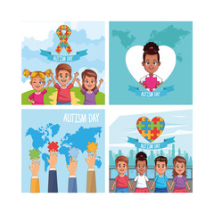 Poster - world autism day with kids and puzzle pieces