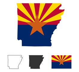 Wall Mural - Arizona Flag Map Vector - Set of Arizona State Flag and Blank Map Silhouette and Outline