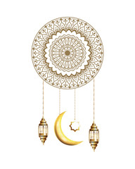 Poster - ramadan kareem golden lanterns hanging in mandala