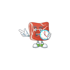 Sticker - cartoon character style of cheerful beef with clock