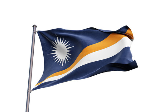 Marshall Islands flag waving on white background, close up, isolated – 3D Illustration