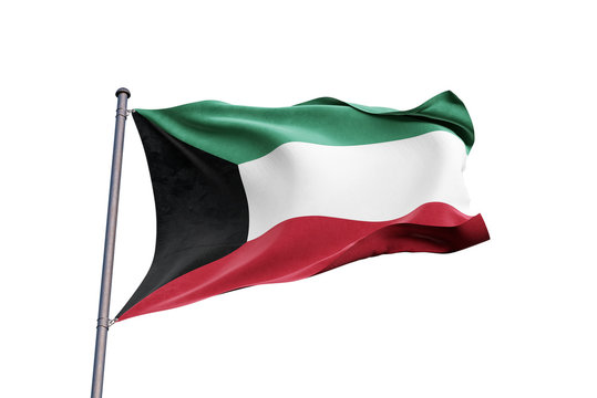 Kuwait flag waving on white background, close up, isolated – 3D Illustration