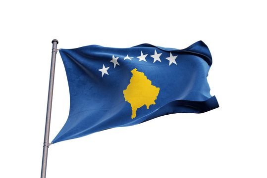 Kosovo flag waving on white background, close up, isolated – 3D Illustration