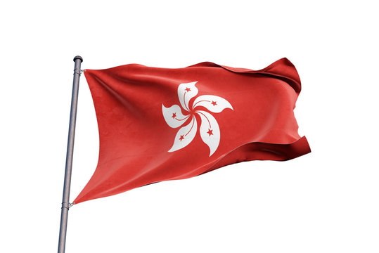 Hong Kong flag waving on white background, close up, isolated – 3D Illustration