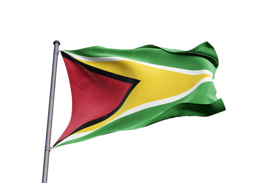 Guyana flag waving on white background, close up, isolated – 3D Illustration