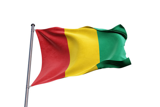 Guinea flag waving on white background, close up, isolated – 3D Illustration