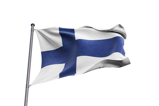 Finland flag waving on white background, close up, isolated – 3D Illustration