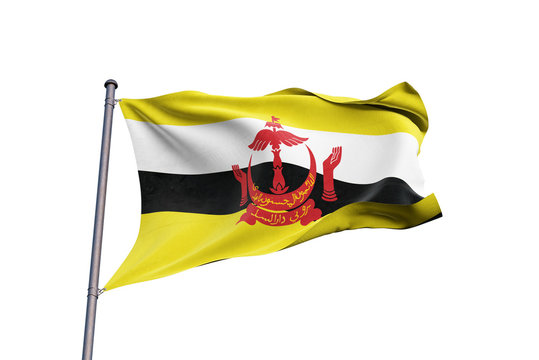 Brunei flag waving on white background, close up, isolated – 3D Illustration