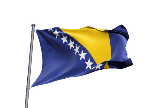Bosnia and Herzegovina flag waving on white background, close up, isolated – 3D Illustration
