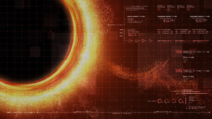 Poster - Futuristic head up display simulation of a Black Hole a region of space-time exhibiting such strong gravitational effects that nothing can escape