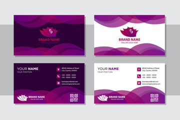 Wall Mural - Business card design set template for company corporate style. Purple color. Vector illustration. white and dark purple background. transparency element on top and bottom.