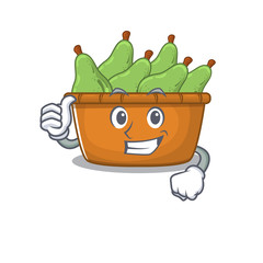 Poster - Cool pear fruit box cartoon design style making Thumbs up gesture