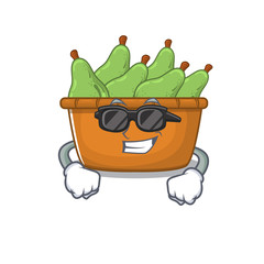 Poster - Super cool pear fruit box mascot character wearing black glasses