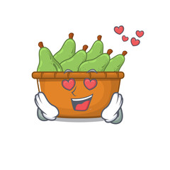 Poster - cute pear fruit box cartoon character showing a falling in love face