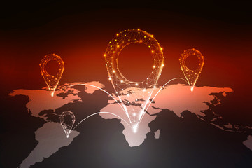 Poster - 2d rendering Red map pointer with world map