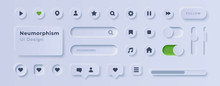 User Interface Elements For Mobile App. UI Icons Set. Vector. Simple Modern Design. For Mobile, Web, Social Media, Business. Neumorphism. Flat Style Eps10 Illustration. White Color.