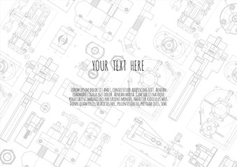 Technical drawing background . Mechanical Engineering drawing. Engine line drawing background