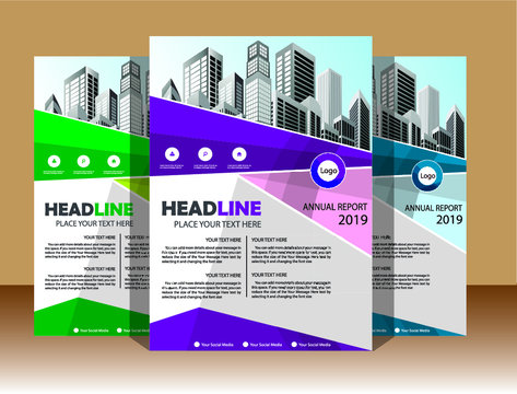 Brochure design, cover modern layout, annual report, poster, flyer in A4 with colorful triangles, geometric shapes for tech, science, market with light background
