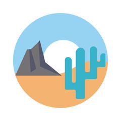 Poster - desert landscape with mountains and cactus flat style icon