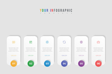 Poster - Vector timeline infographic with 6 options, steps or processes. Colorful template design