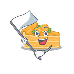 Wall Mural - Cheesecake orange cartoon character design holding standing flag