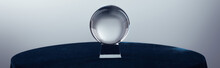 Crystal Ball On Round Table On Grey Background, Panoramic Shot