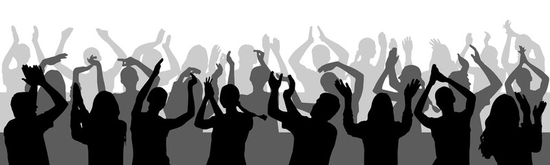 Wall Mural - Applauding crowd of people on concert, silhouettes. Vector illustration.