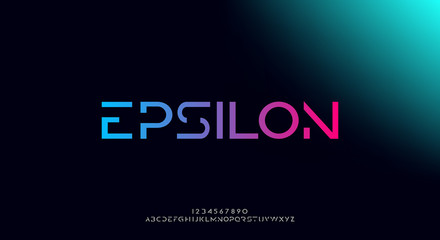 Poster - Epsilon, an abstract technology futuristic alphabet font. digital space typography vector illustration design
