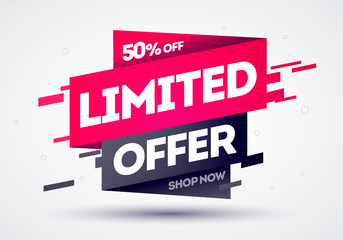 Poster - vector illustration limited offer label. modern web banner with glitch effect.