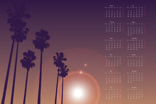 Palm Tropic Sunset Calendar. Poster Template Design 