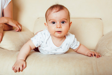 little cute baby toddler on chair close up smiling adorable cheerful, lifestyle people concept