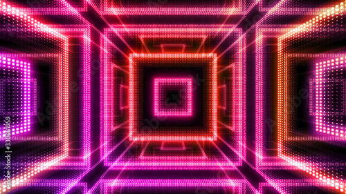 Cuadros en Lienzo Disco club space illumination neon light room floor wall 3D illustration abstrac