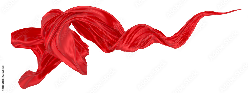 Beautiful flowing fabric of red wavy silk or satin. 3d rendering image. - obrazy, fototapety, plakaty 