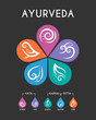 The Five elements of Ayurveda flower circle chart with ether, water, wind, fire and earth icon sign vector design