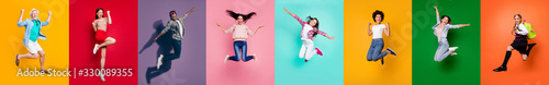 Fotomural Photo collage of eight cheerful glad optimistic carefree feeling great old prete