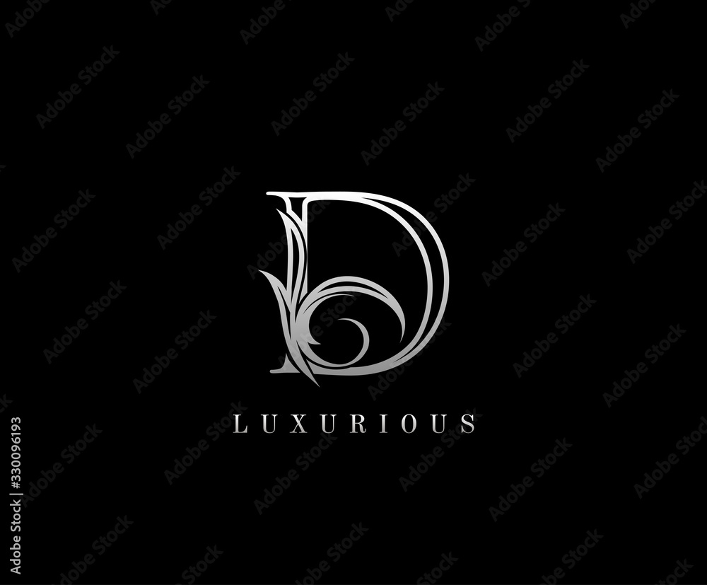 Initial D letter silver luxury beauty flourishes vintage monogram logo ...