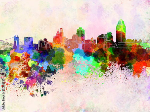 Foto Cincinnati skyline in watercolor background
