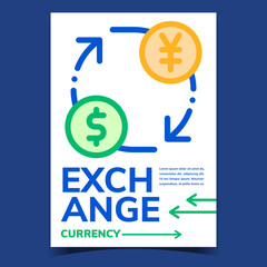 Canvas Print - Exchange Currency Creative Advertise Poster Vector. Money Exchange, Cash Change, Dollar And Yen Symbols With Rounded Arrows. Bank Financial Account Concept Template Stylish Colored Illustration