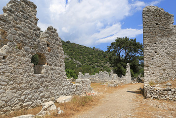 ancient street in Olympos city in Turkey