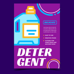 Sticker - Detergent Bottle Creative Advertise Banner Vector. Detergent Plastic Container For Delicate Wash Clothes. Washing And Cleaning Laundry Service Concept Template Stylish Color Illustration