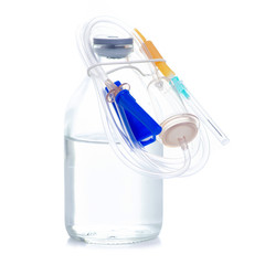 Wall Mural - glass medicine bottle with dropper system on white background isolation