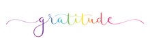 GRATITUDE Vector Rainbow-colored Brush Calligraphy Banner With Swashes