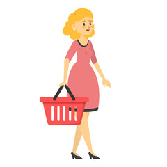 Wall Mural - Woman walking with a shopping basket vector isolated