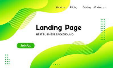 Wall Mural - Green liquid landing page template. Vector abstract colorful wavy fluid background for web page cover