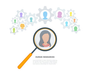 Wall Mural - Vector illustration of human resources management. Online recruitment. Headhunting company. Employment service. HR agency choosing a candidate to hire. Job search. Flat design for web banners, posters