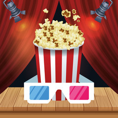 Wall Mural - pop corn bucket and 3d glasses, colorful design