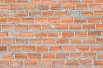 Close up view of a brick wall on a construction site, Construction concept.