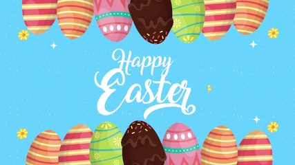 Sticker - happy easter animated card with eggs painted and lettering